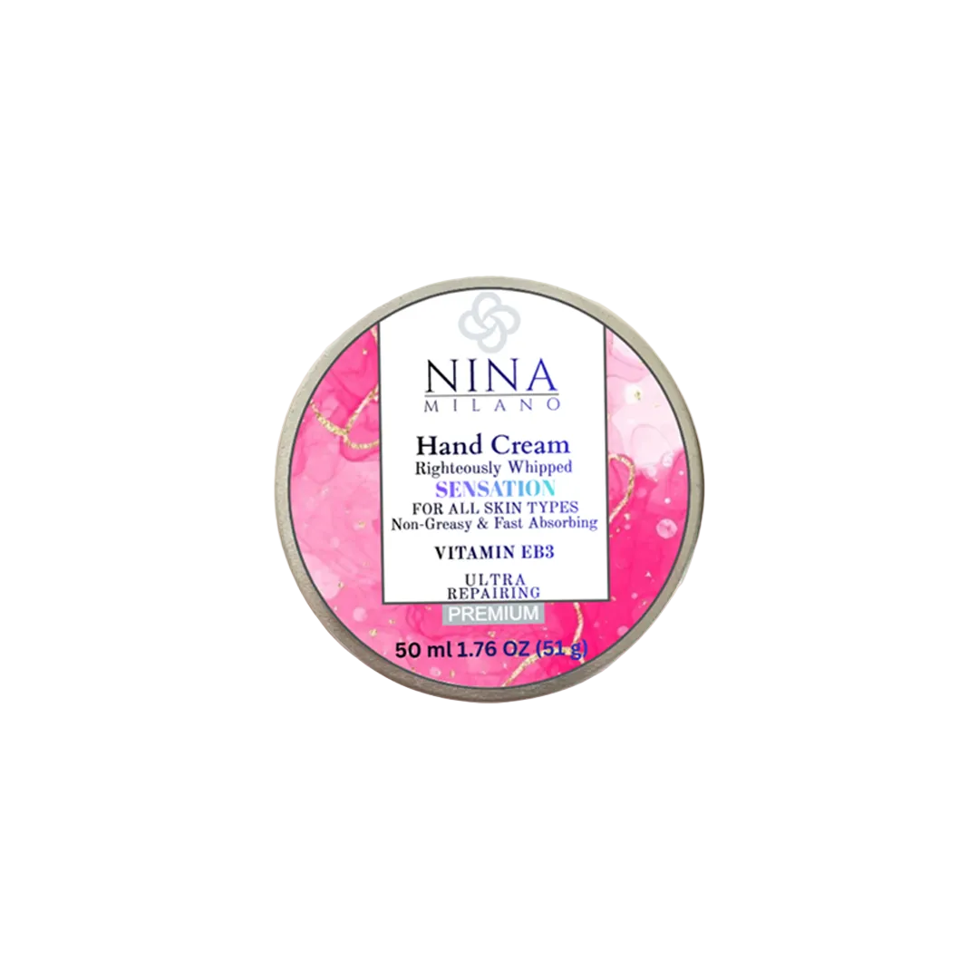 Nina Milano hand cream container on a beige background