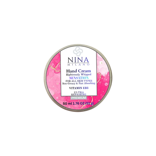 Nina Milano hand cream container on a beige background